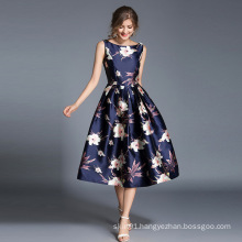 Summer Sleeveless Floral Printed Pleated Midi Dress